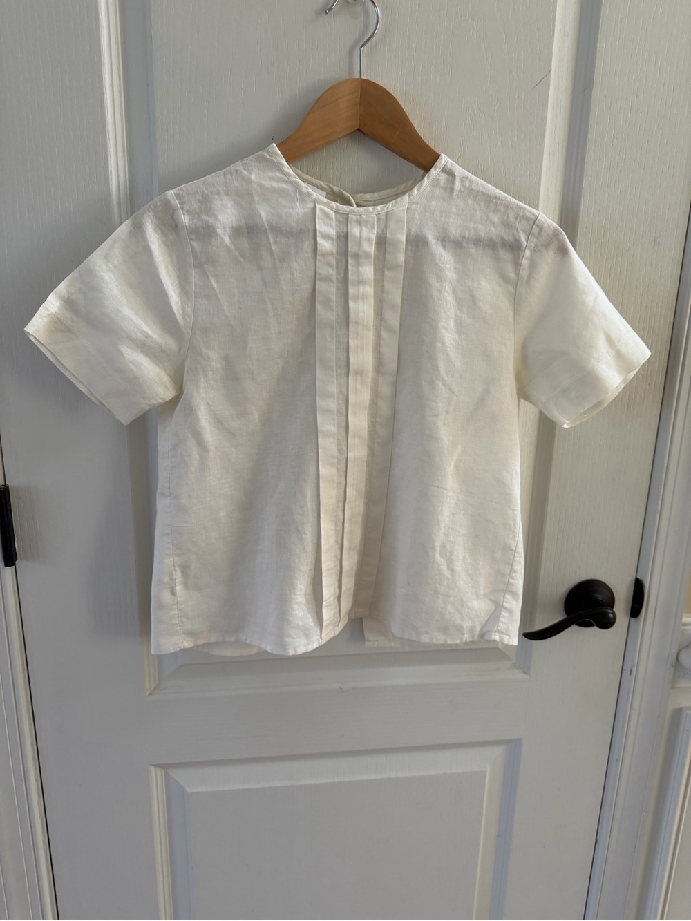 Laura Ashley Cream Short-Sleeve Pleated Front Top